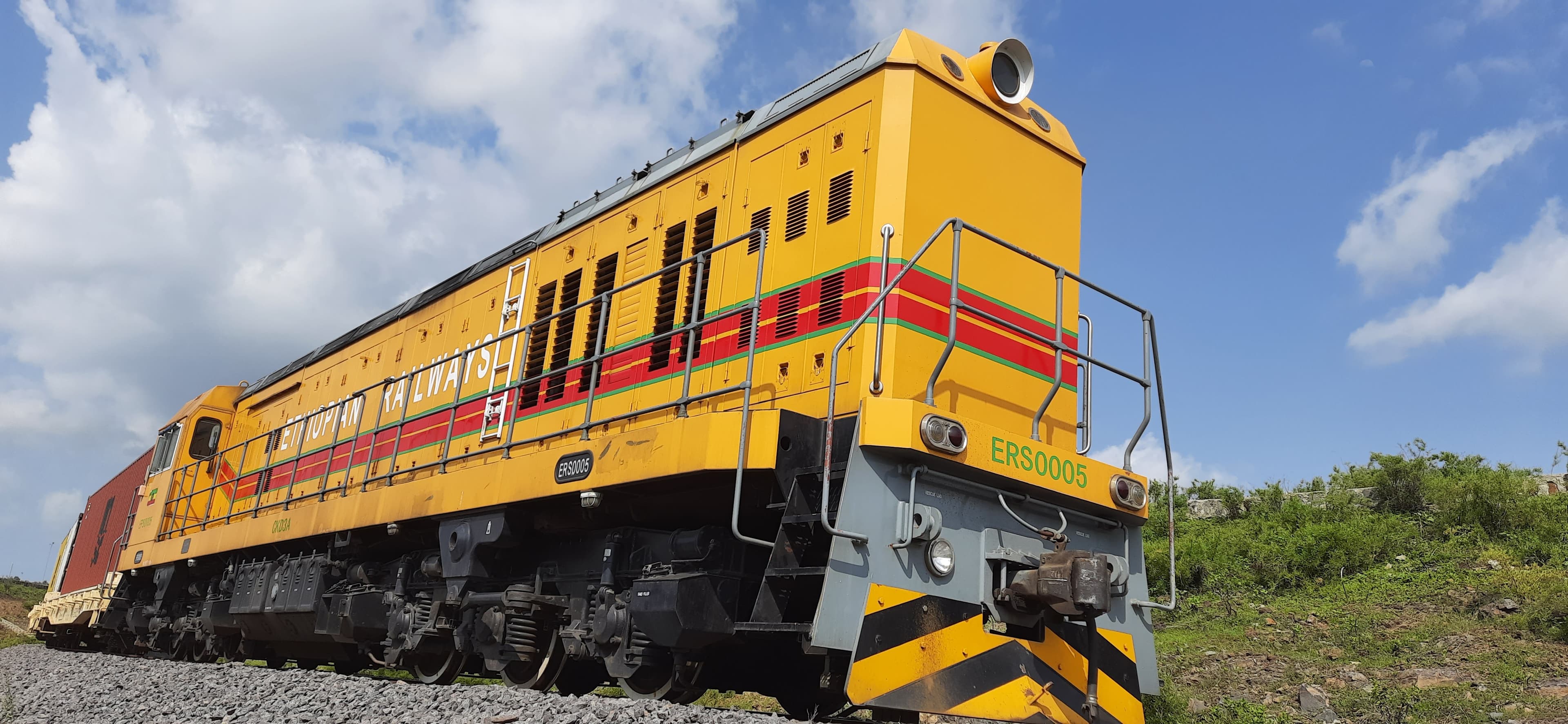 Ethiopian Railway locomotive on the rail corridor.
